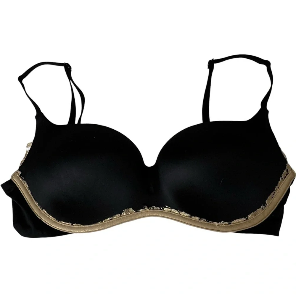Victoria’s Secret Balconett Bra Black Size 32C Gold Trim- READ